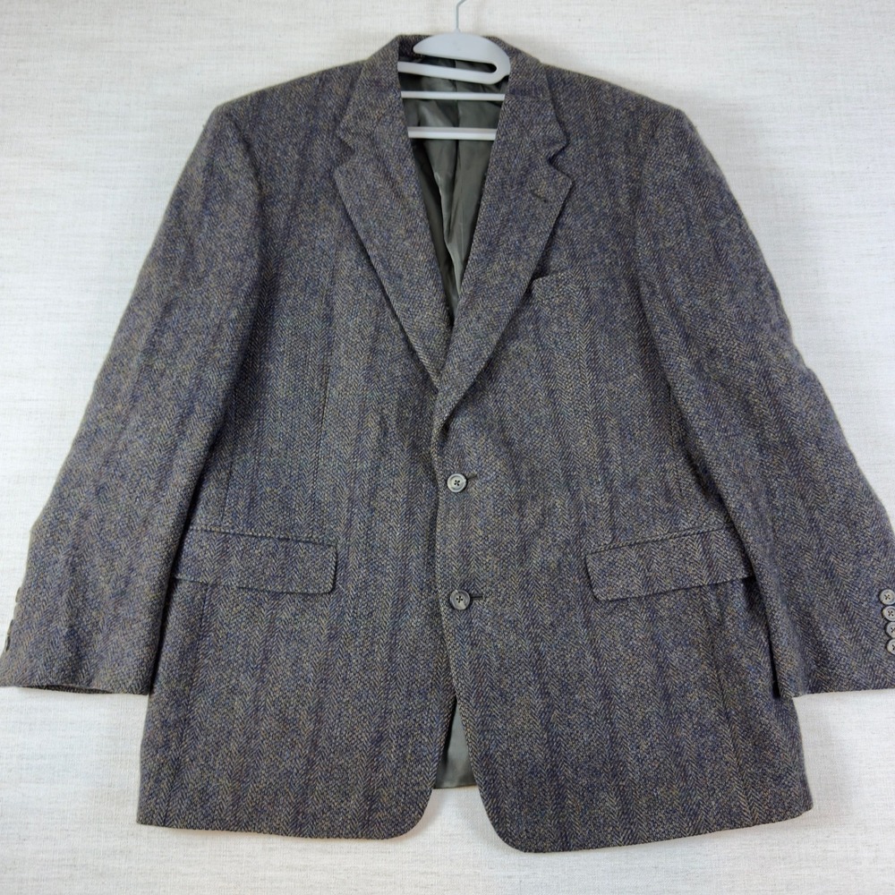 Vintage Burberrys Herringbone Tweed Blazer Mens Blue Gray Brown Sport Coat